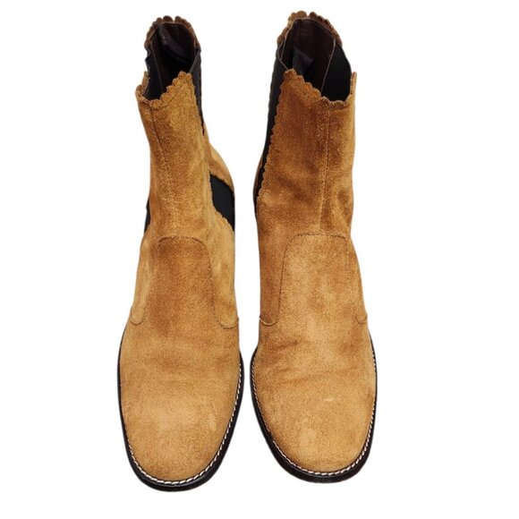 See By Chloe Tan Suede Ankle Boots Women’s Size 41 US 10 Scalloped Trim - Picture 4 of 12